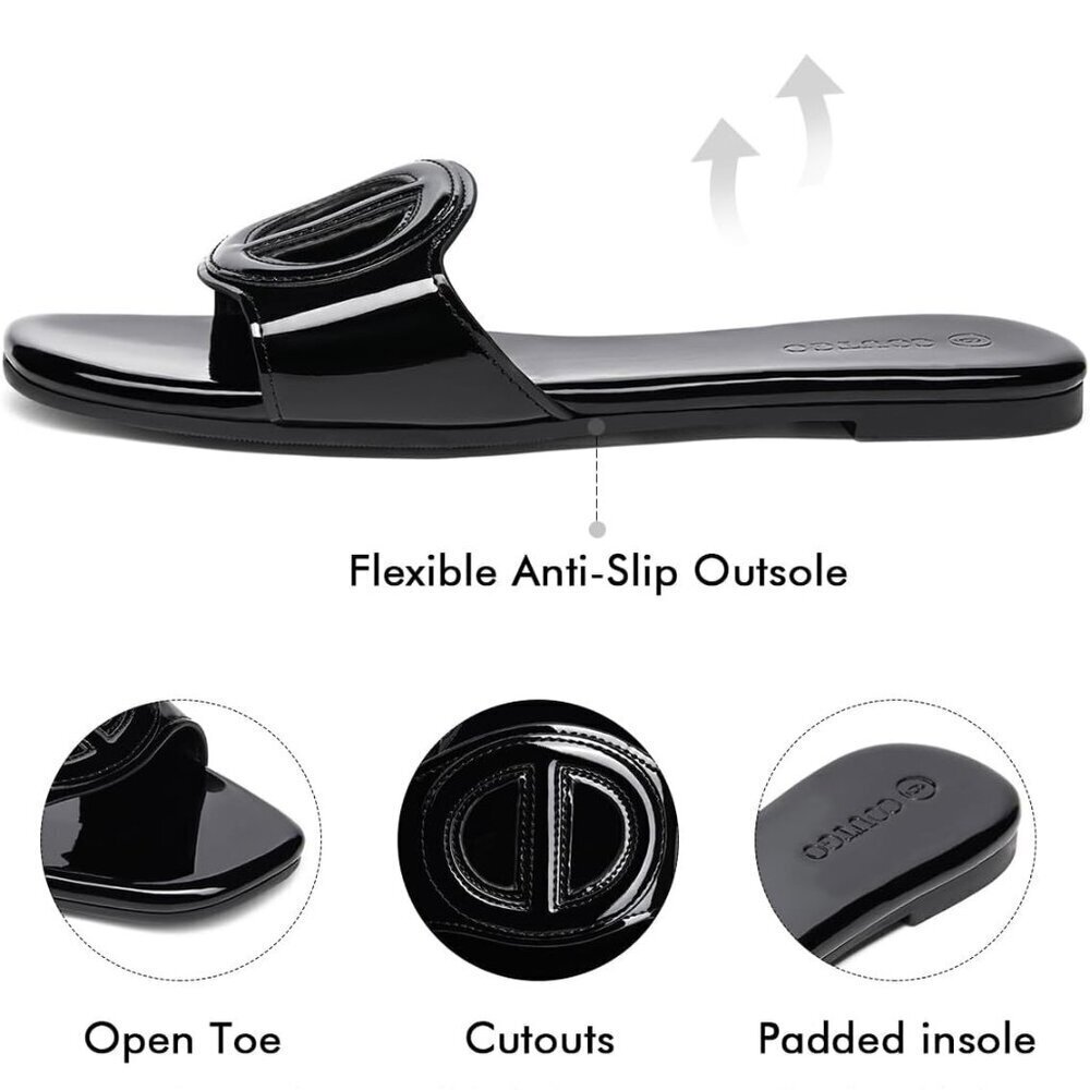 Women's Leather Flat Sandals Open Toe Slip-On Summer Beach Slides Size 9 - Picture 4 of 5